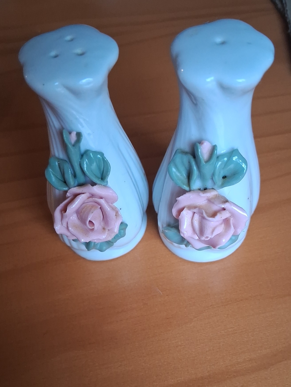 Porcelain Pink Rose Salt and Pepper Shakers - Floral Home Accent